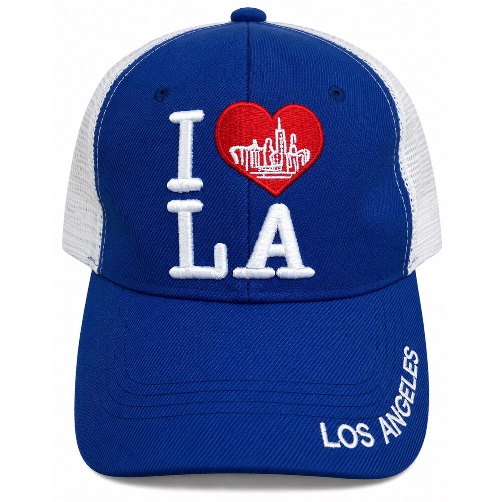 I Love LA Los Angeles Trucker Hat Blue White Mesh Snapback Cap AHS